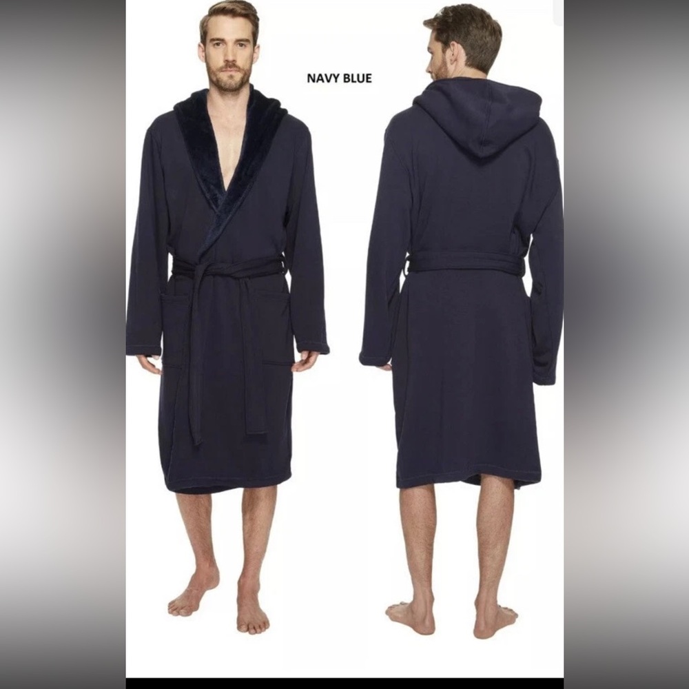 UGG Brunswick Navy Hooded Men's Robe - Size L/XL
